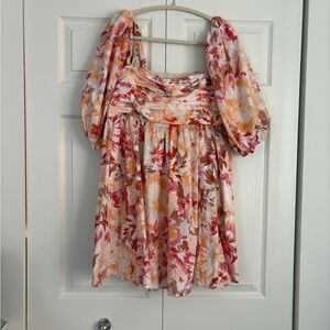 Abercrombie & Fitch Floral Mini Dress in Pink, Orange & Cream
